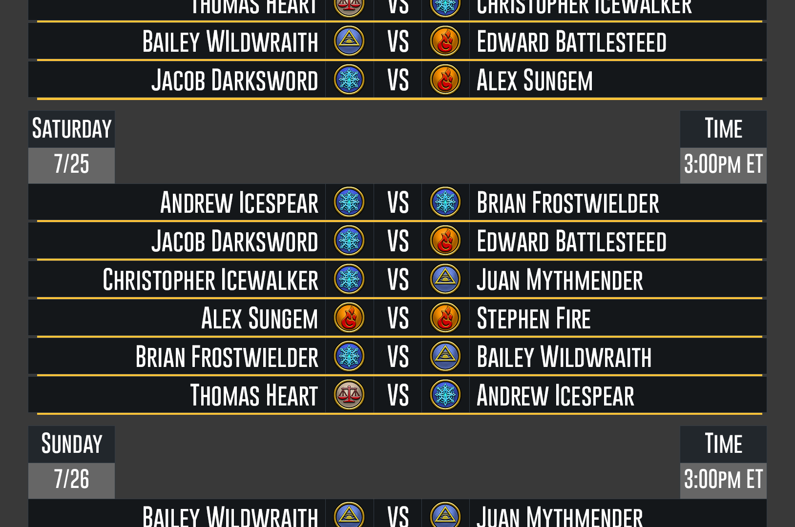 Summer Week 3 Schedule Graphic DuelCircle Media