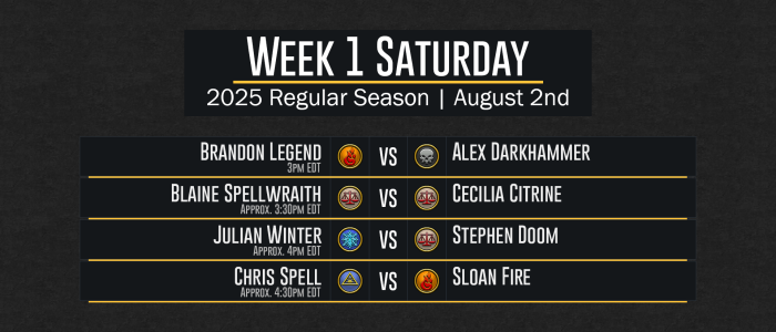 DuelCircle Competitive - 2025 Season Week 1 Saturday's Scheduled Games