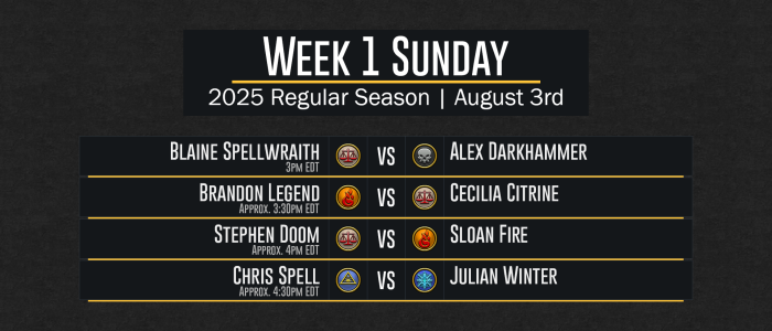 DuelCircle Competitive - 2025 Season Week 1 Sunday's Scheduled Games