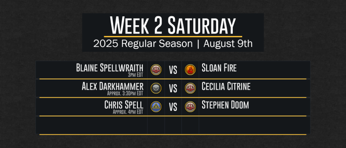 DuelCircle Competitive - 2025 Season Week 2 Saturday's Scheduled Games