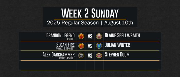 DuelCircle Competitive - 2025 Season Week 2 Sunday's Scheduled Games