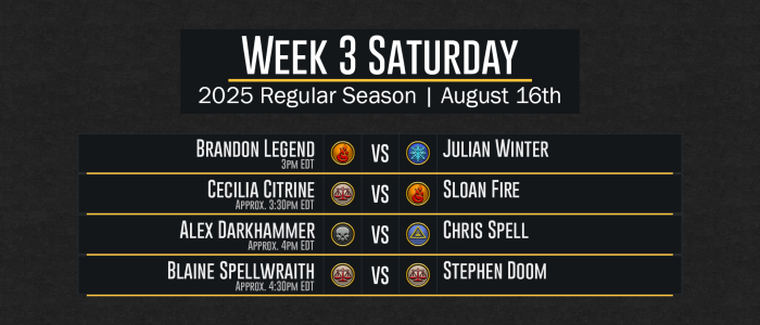 DuelCircle Competitive - 2025 Season Week 3 Saturday's Scheduled Games