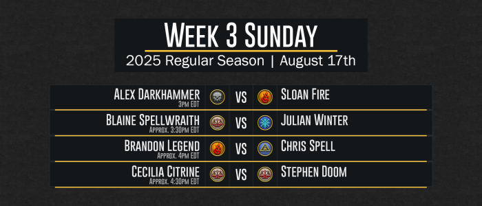 DuelCircle Competitive - 2025 Season Week 3 Sunday's Scheduled Games