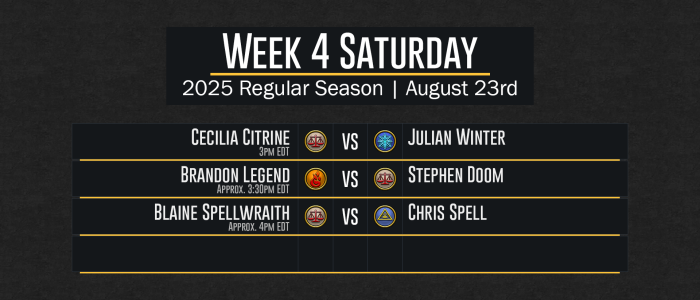 DuelCircle Competitive - 2025 Season Week 4 Saturday's Scheduled Games - Updated