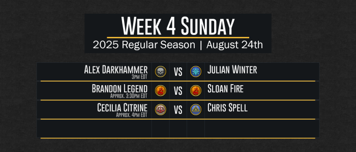 DuelCircle Competitive - 2025 Season Week 4 Sunday's Scheduled Games - Updated
